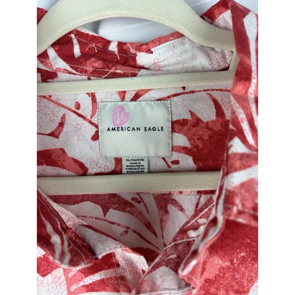 American Eagle Hawaiian Red Button Up Shirt Men's Short Sleeve Extra Large - Picture 3 of 8